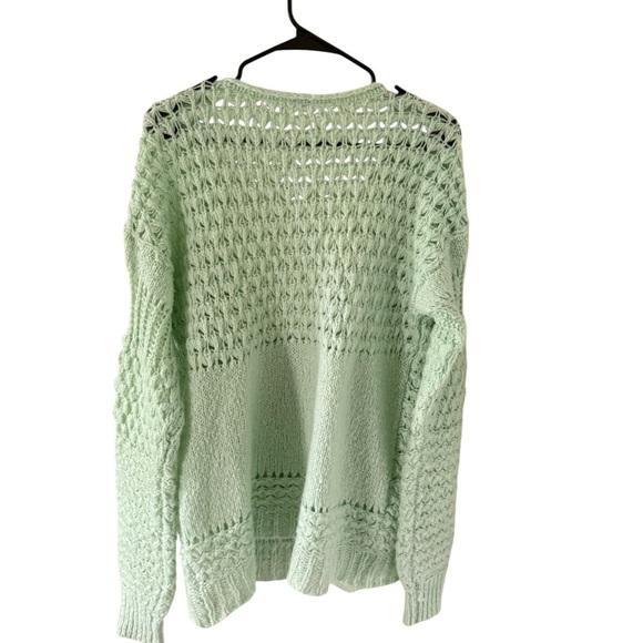 Free People Crashing Waves Open Knit Slouch Sweater Green - Picture 6 of 8